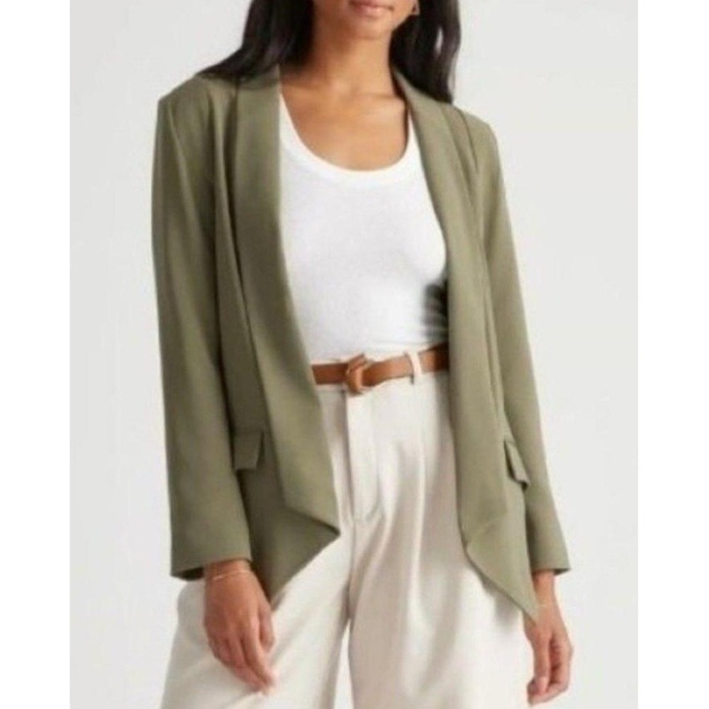 Quince Women Stretch Crepe Open Blazer Olive Green M